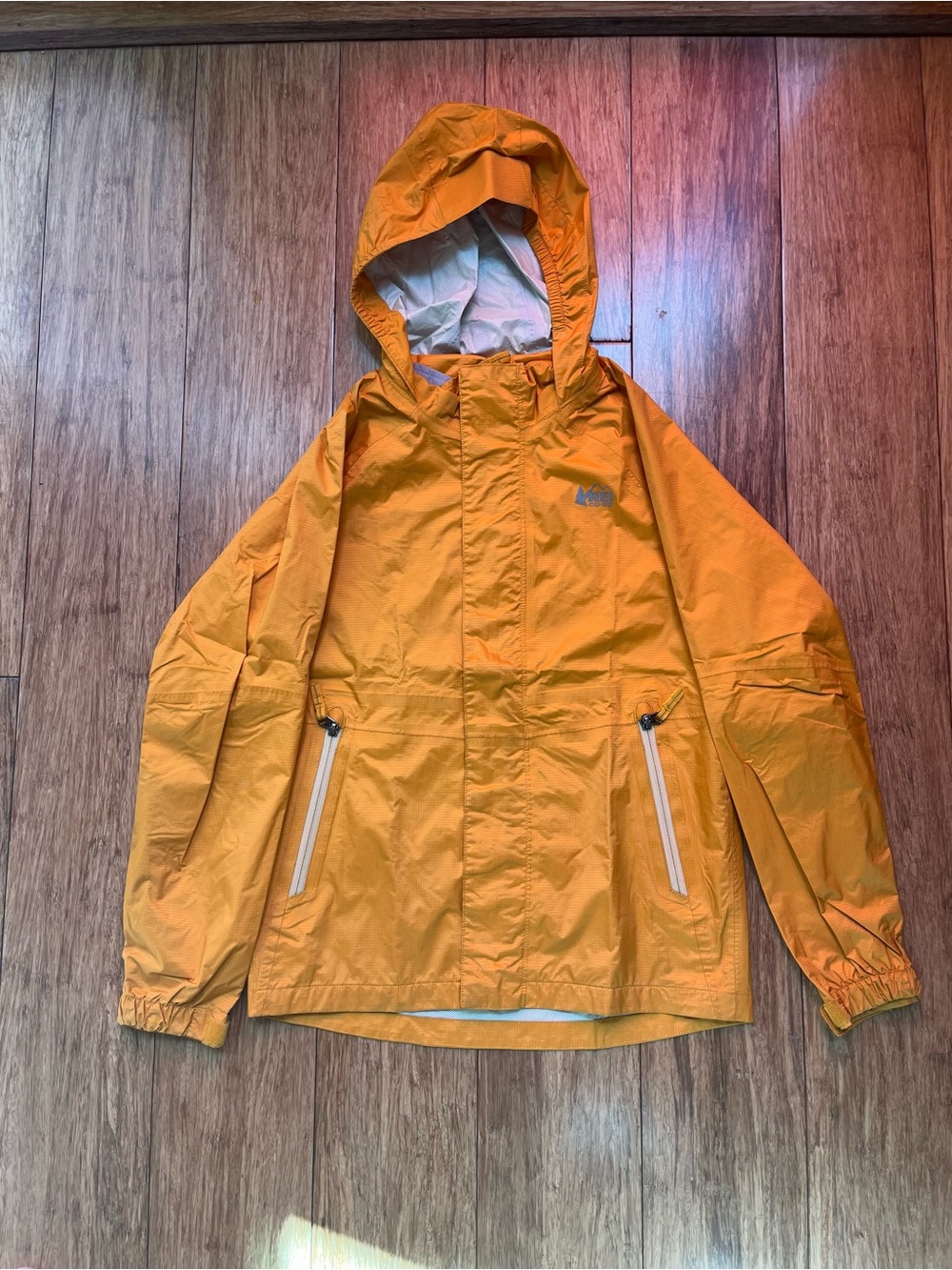 REI Yellow Hooded Kids Rain Jacket